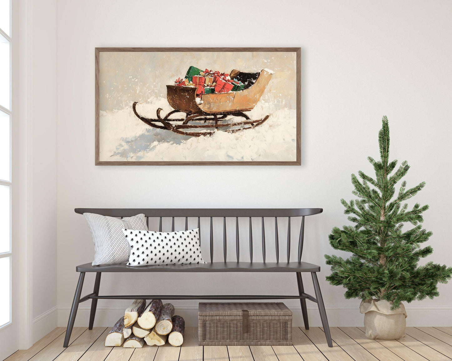 FRAME TV art Sleigh with Presents, Christmas Frame tv pictures, Samsung Frame tv artwork Christmas vintage style sleigh with gifts | TV551