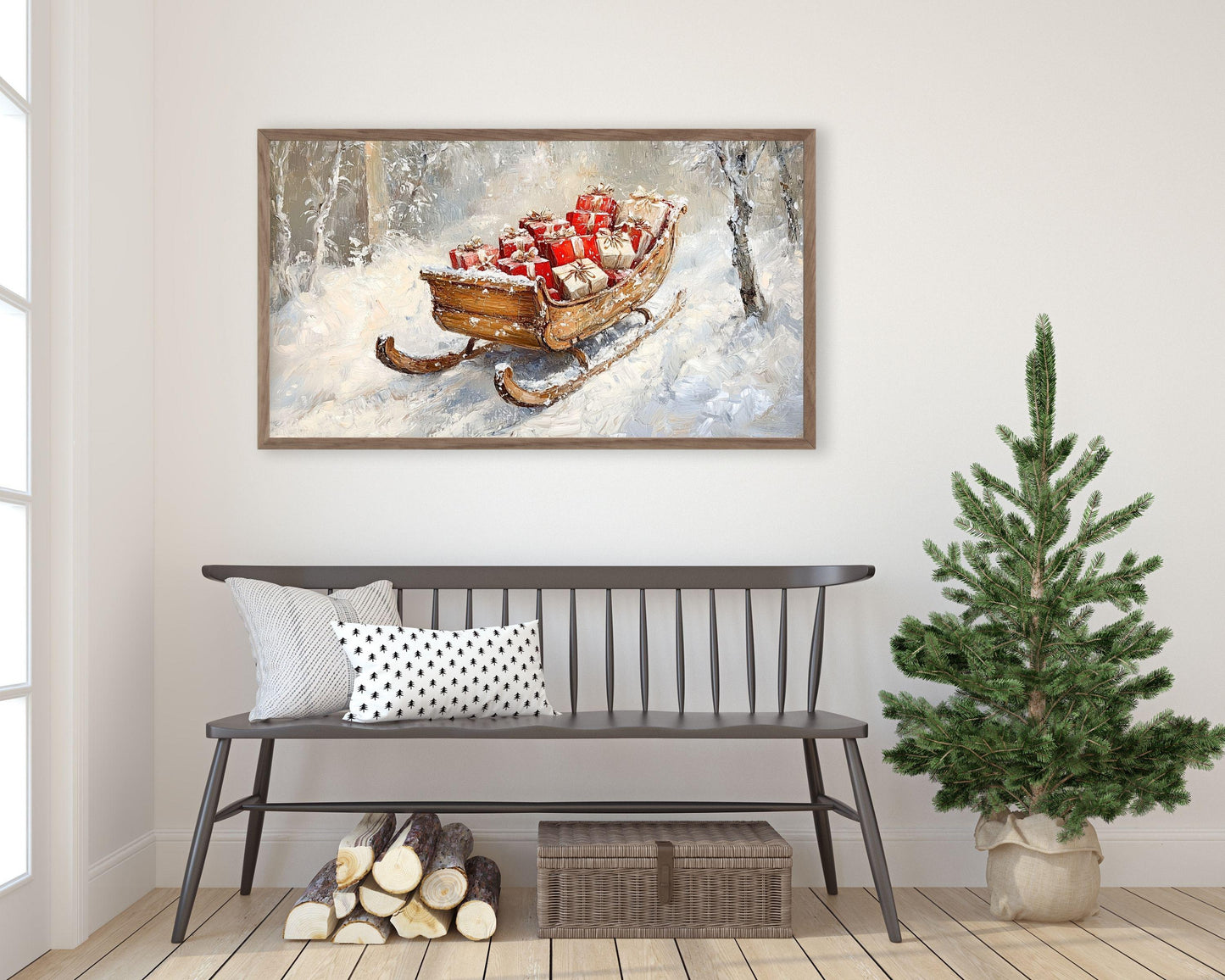 Gifts in Winter Sleigh Christmas Frame TV Art