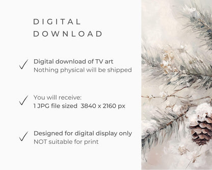 FRAME TV art Pine Cones on Branch, Winter Samsung Frame TV art, Farmhouse Christmas painting, Tv art neutral organic brown green | TV545