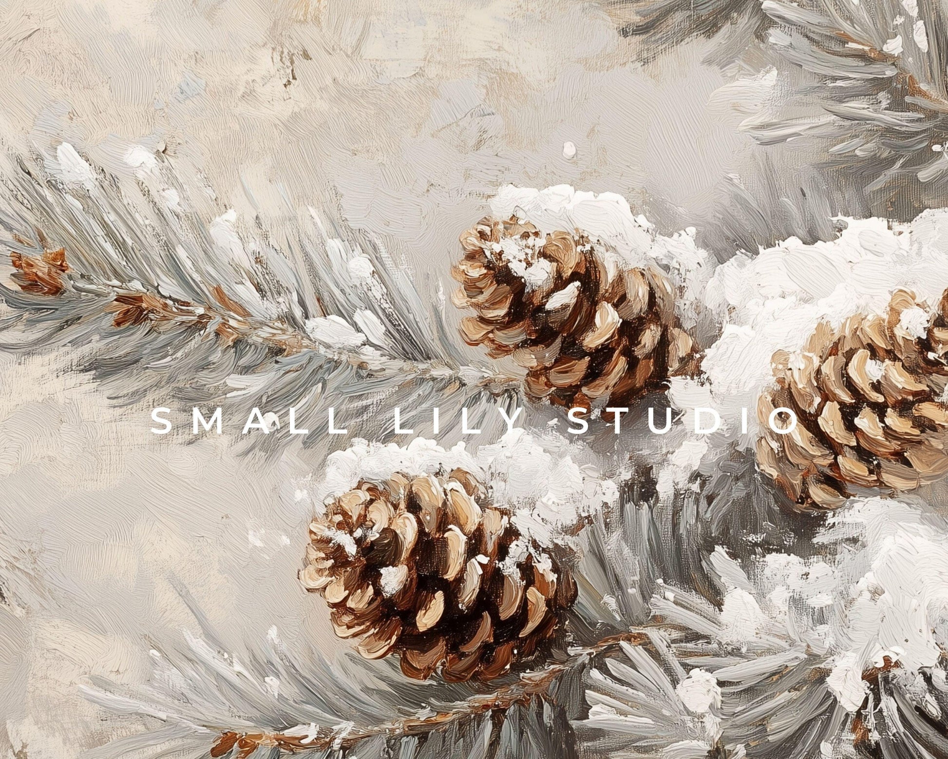 FRAME TV art Pinecones on Tree Branch, Winter Samsung Frame TV art, Farmhouse Christmas painting, Tv art neutral organic brown green | TV546