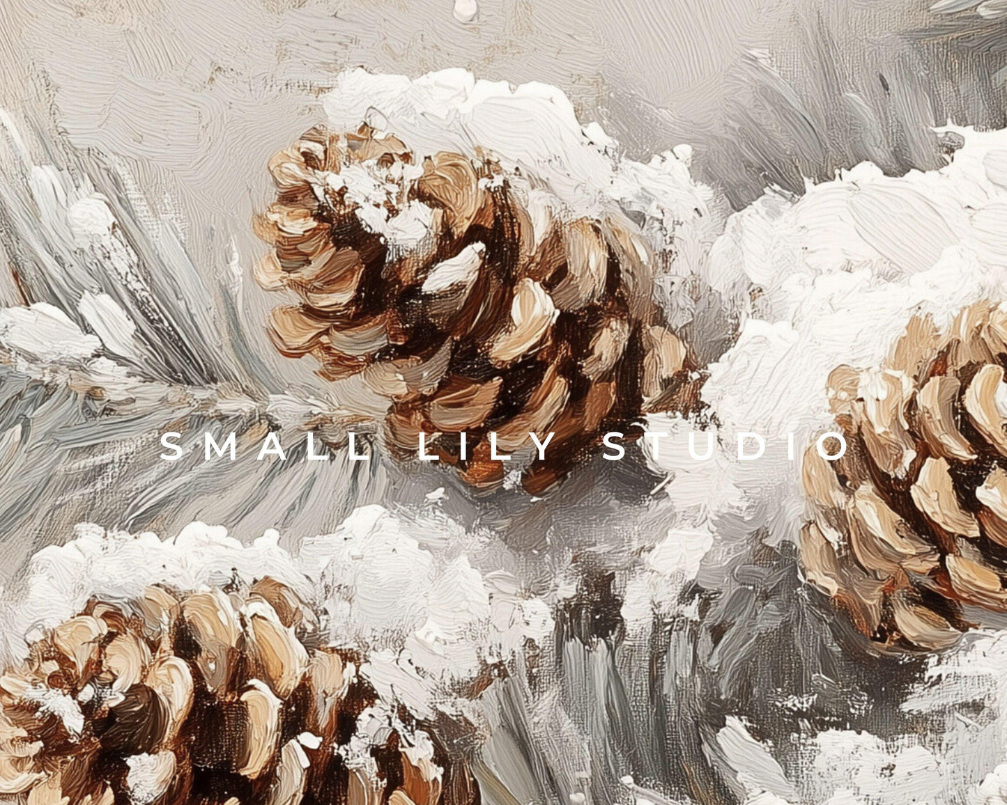 PRINTABLE Pinecones Print, Vintage Style Vertical Wall Art Tree Branch in Snow, Neutral Winter Painting Organic Farmhouse Home Decor | P110