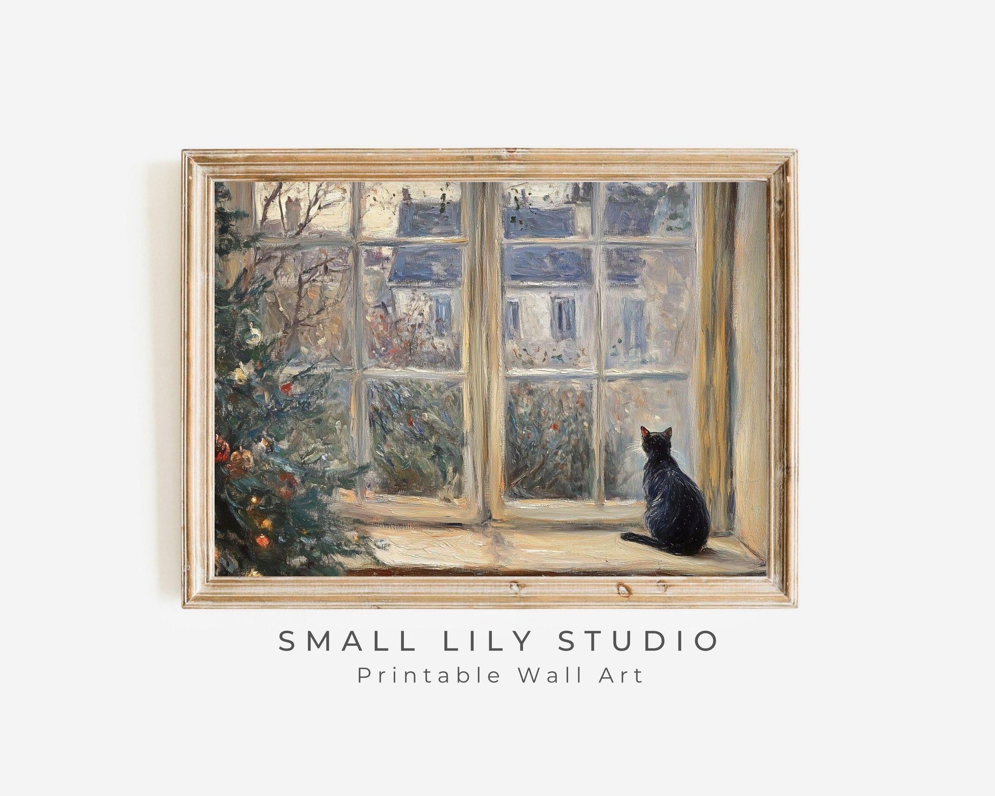 Cat at Window Christmas Printable Wall Art