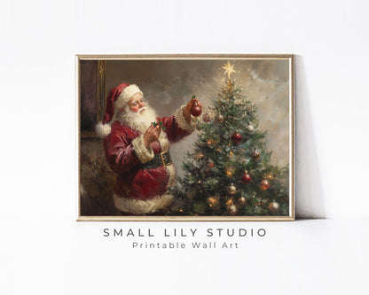 Santa Decorating Christmas Tree Printable Wall Art