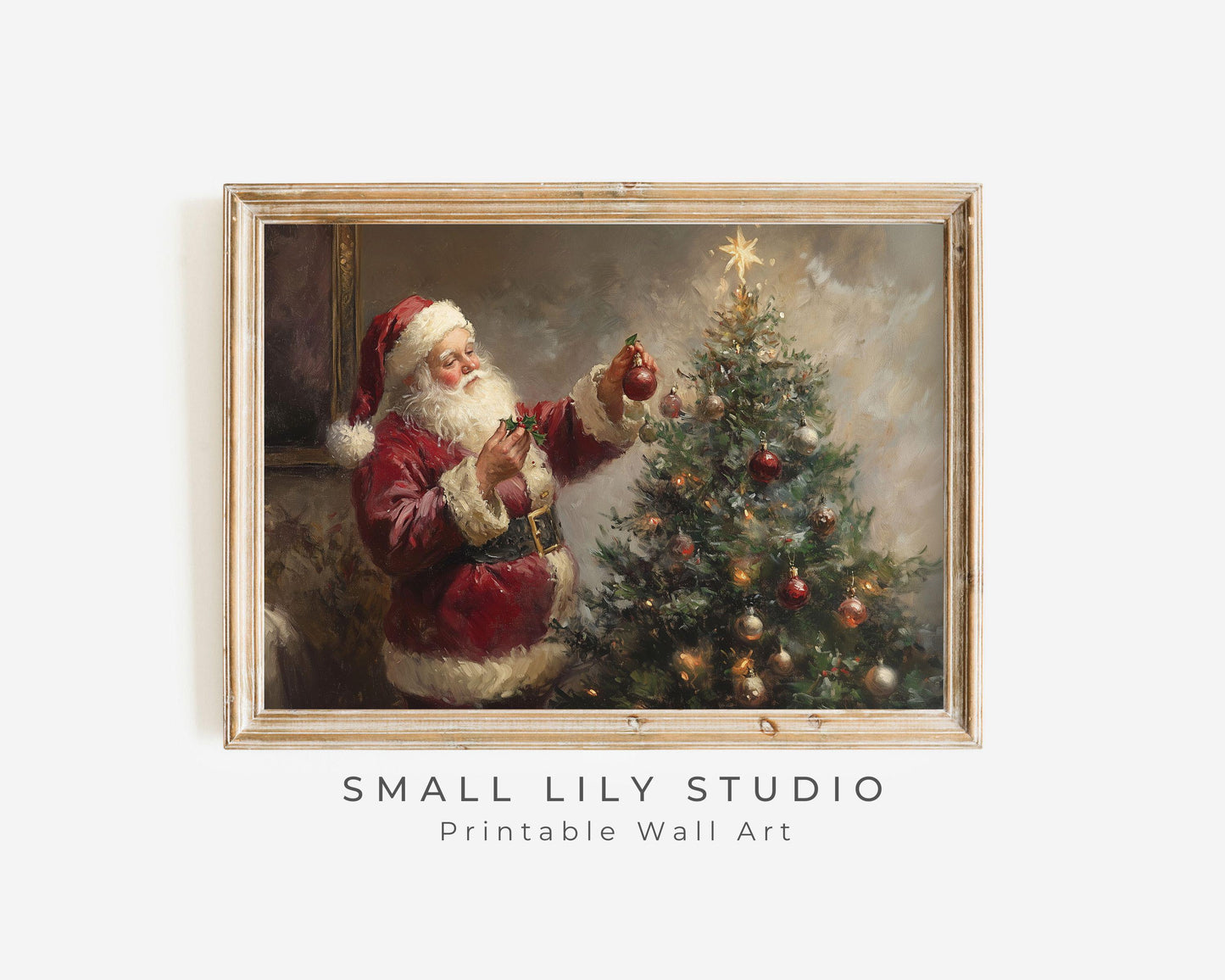 Santa Decorating Christmas Tree Printable Wall Art