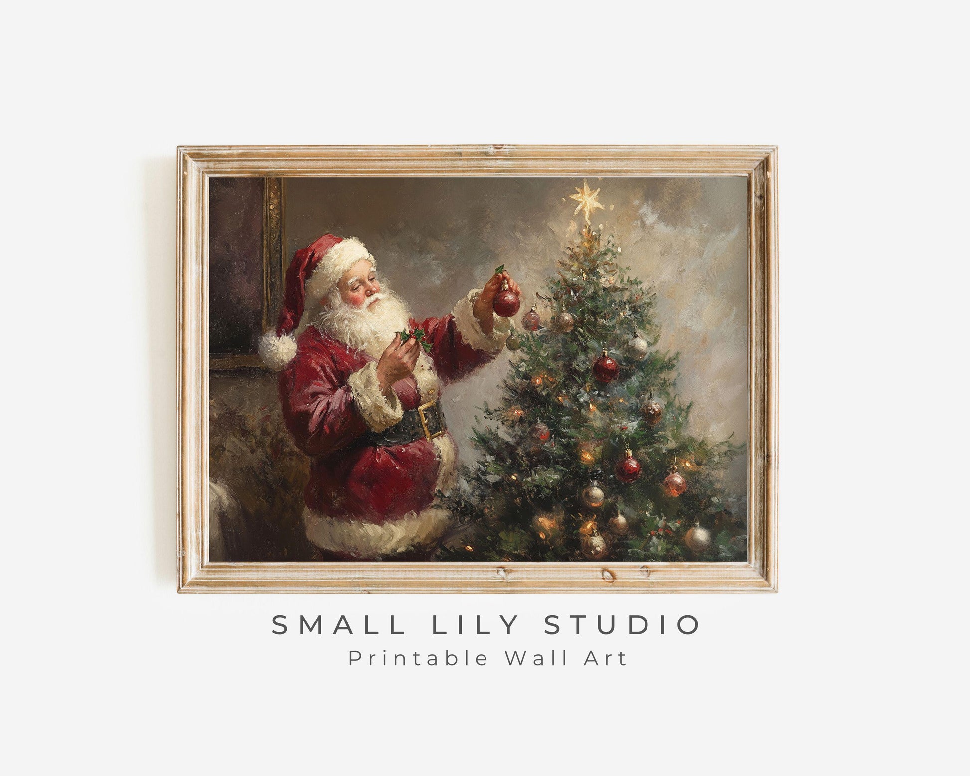Santa Decorating Christmas Tree Printable Wall Art