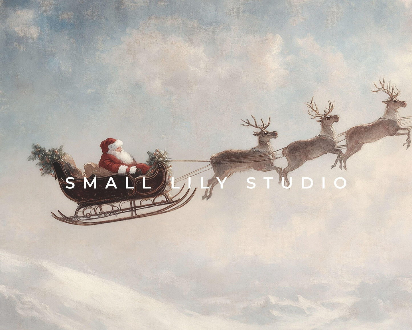 Flying Santa and Reindeer Printable Wall Art