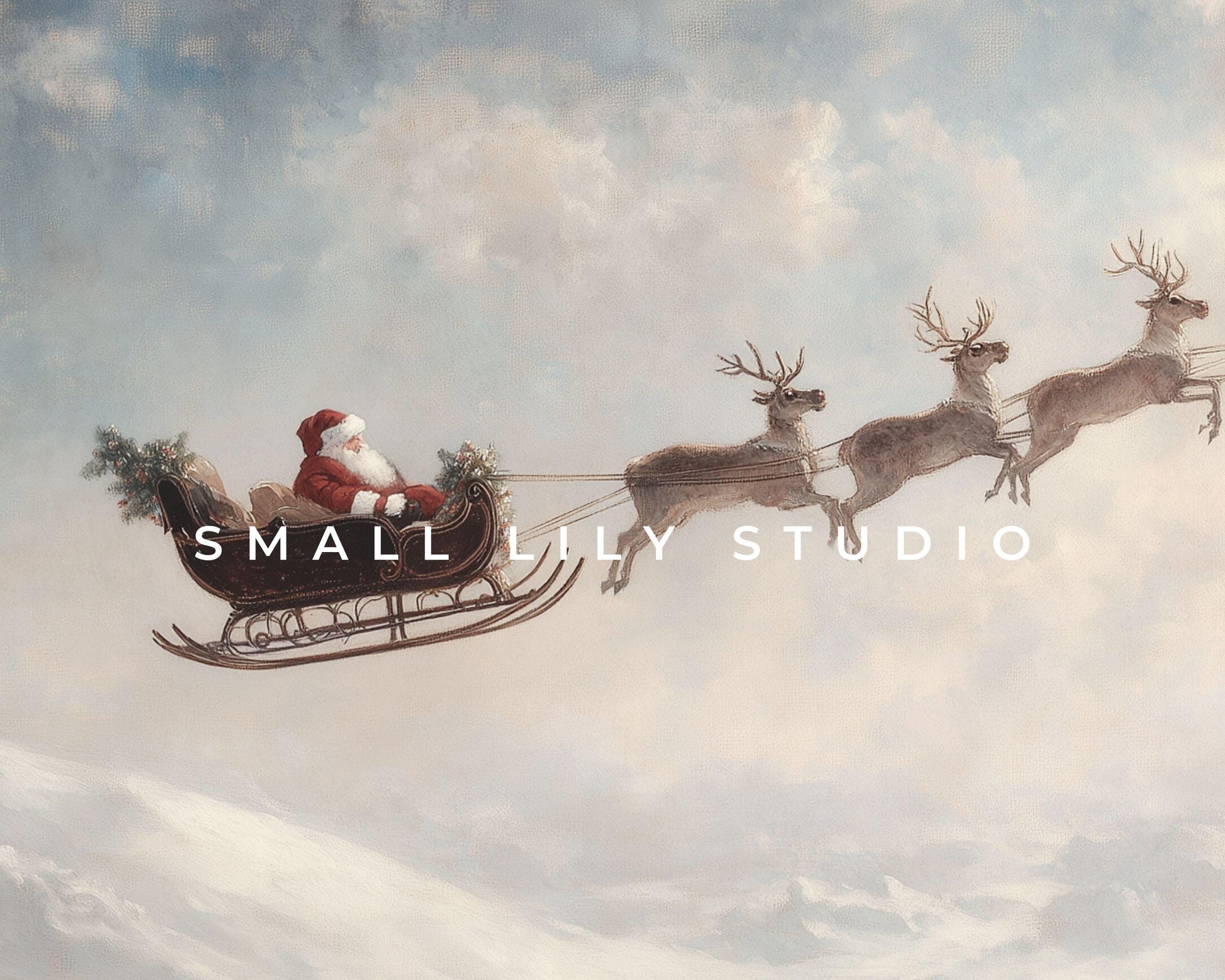 Flying Santa and Reindeer Printable Wall Art