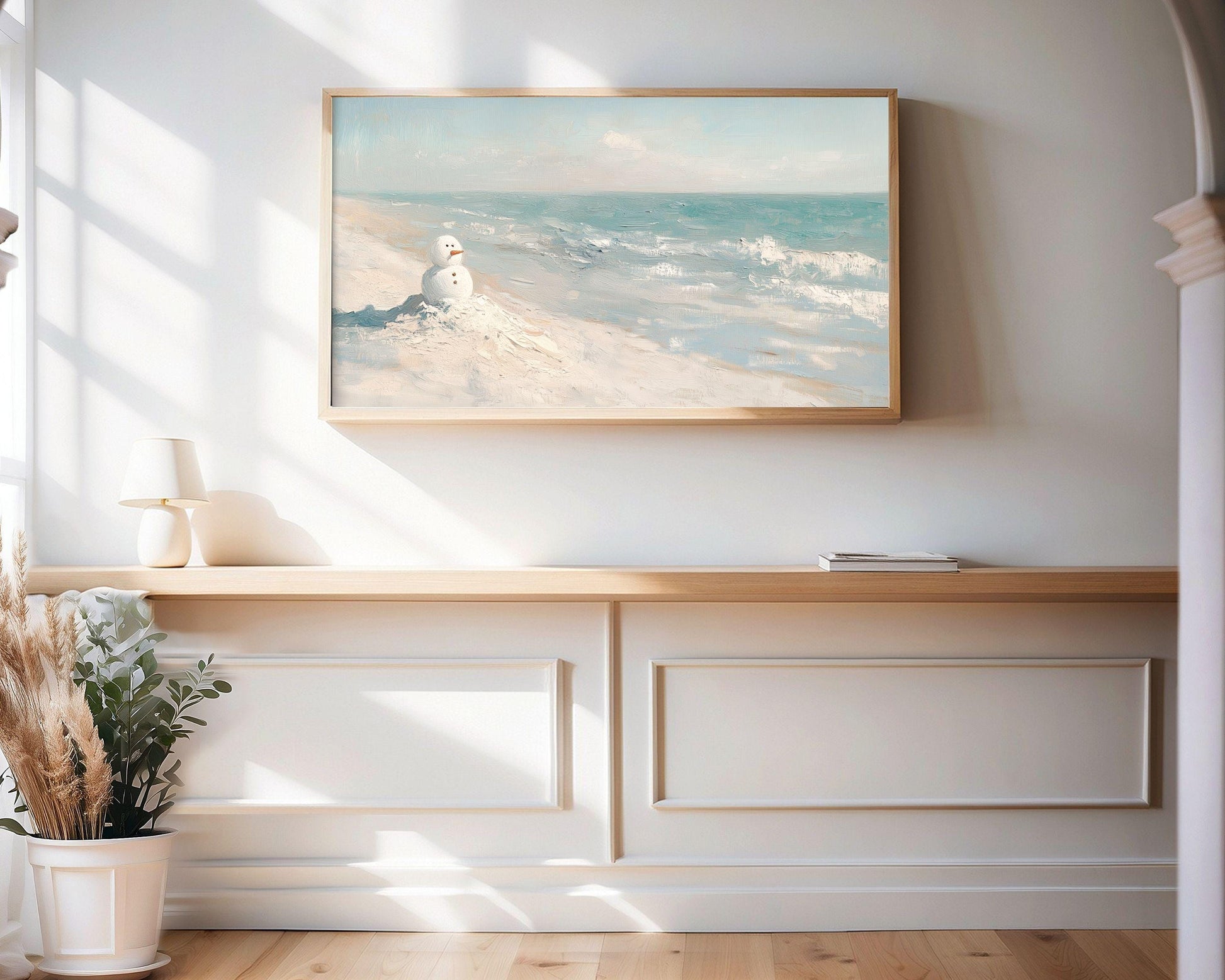Snowman on Beach Christmas Frame TV Art