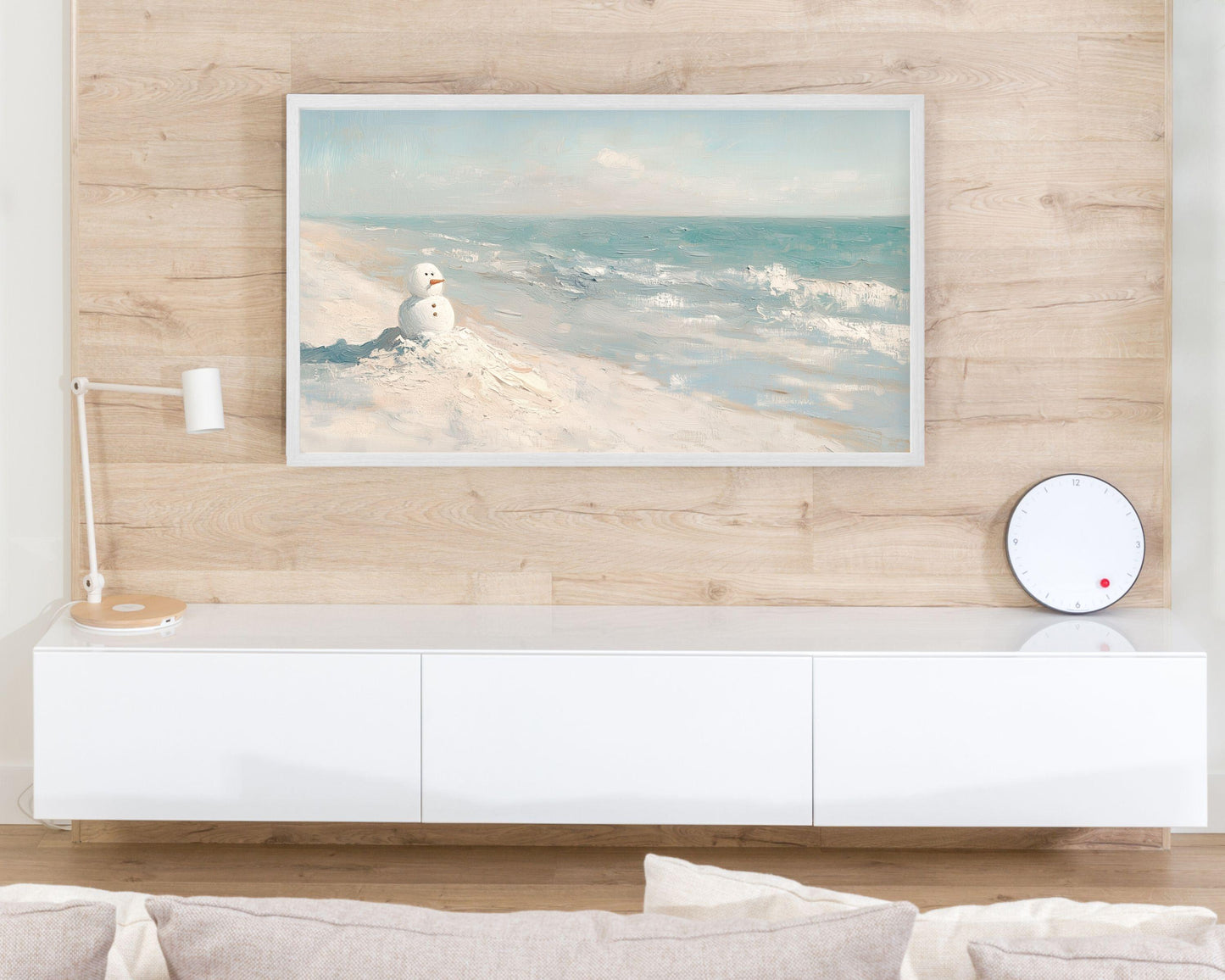 Snowman on Beach Christmas Frame TV Art