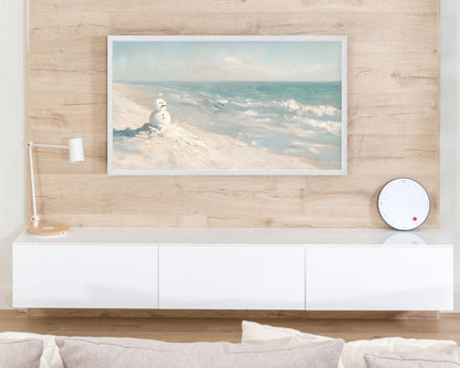 Snowman on Beach Christmas Frame TV Art