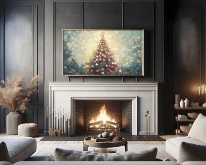 FRAME TV art Christmas Tree Red Green Gold, Samsung Frame TV Christmas art colorful, Textured vintage style painting tv screensaver | TV573