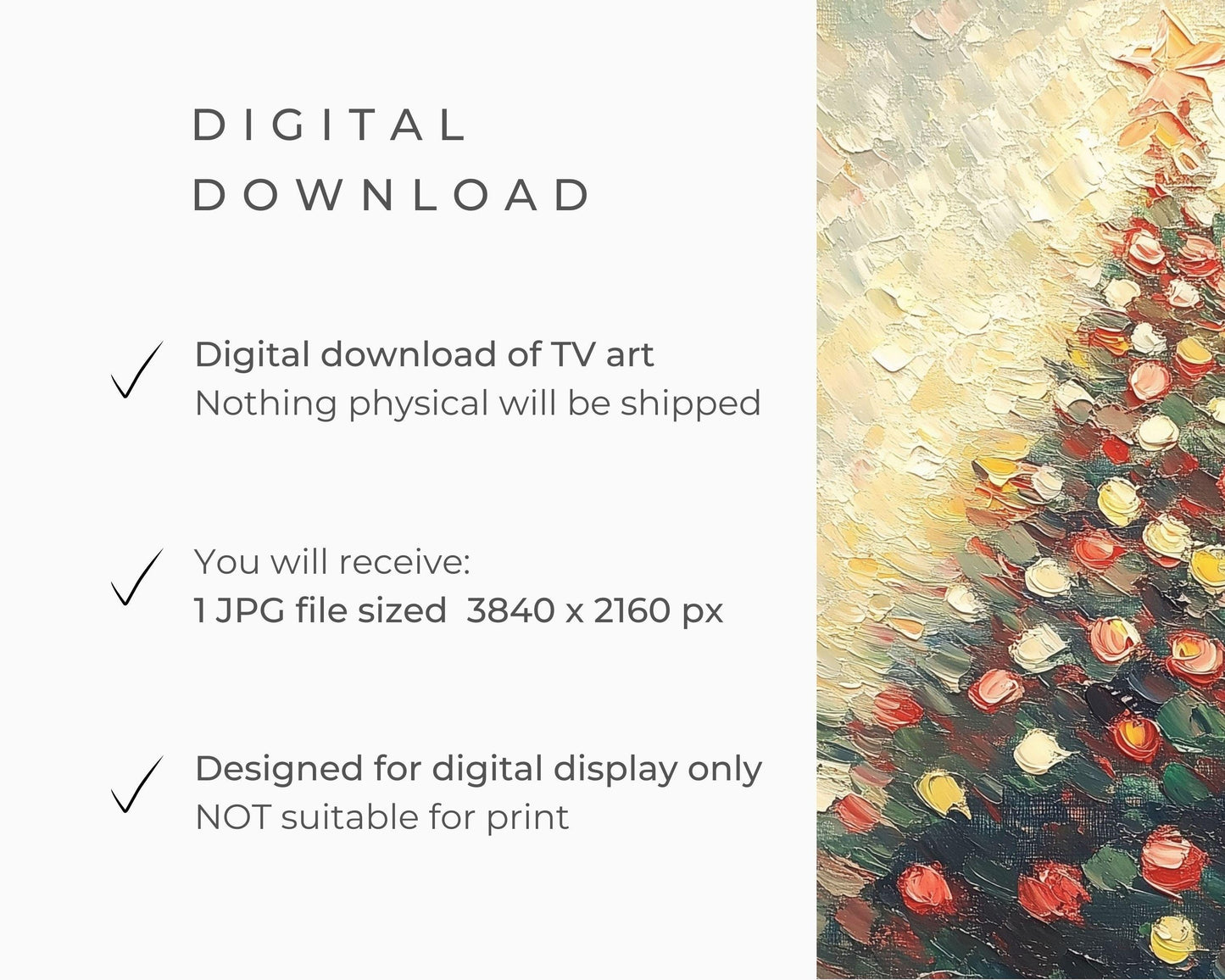 FRAME TV art Christmas Tree Red Green Gold, Samsung Frame TV Christmas art colorful, Textured vintage style painting tv screensaver | TV573