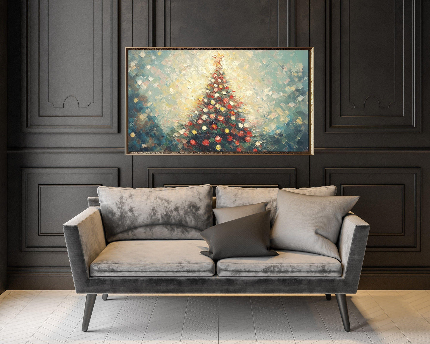 Christmas Tree Red Green Gold Frame TV Art