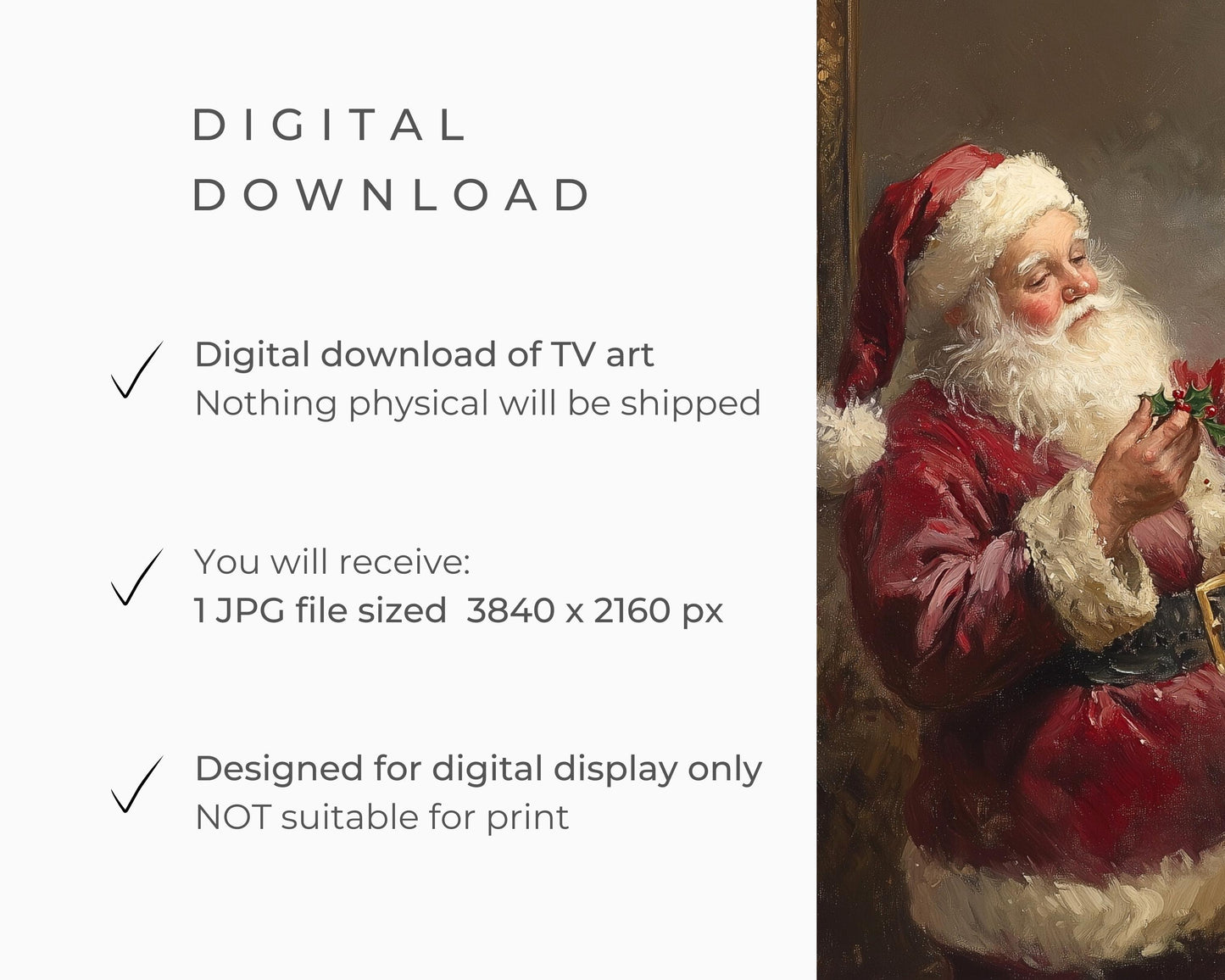 Christmas FRAME TV art Santa Decorating Christmas Tree, Moody Vintage Style Christmas Samsung Frame tv art, Dark Festive TV painting | TV564