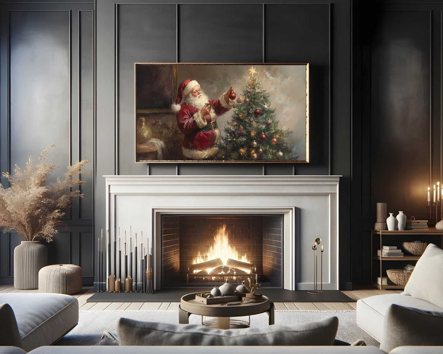Santa Decorating Christmas Tree Frame TV Art
