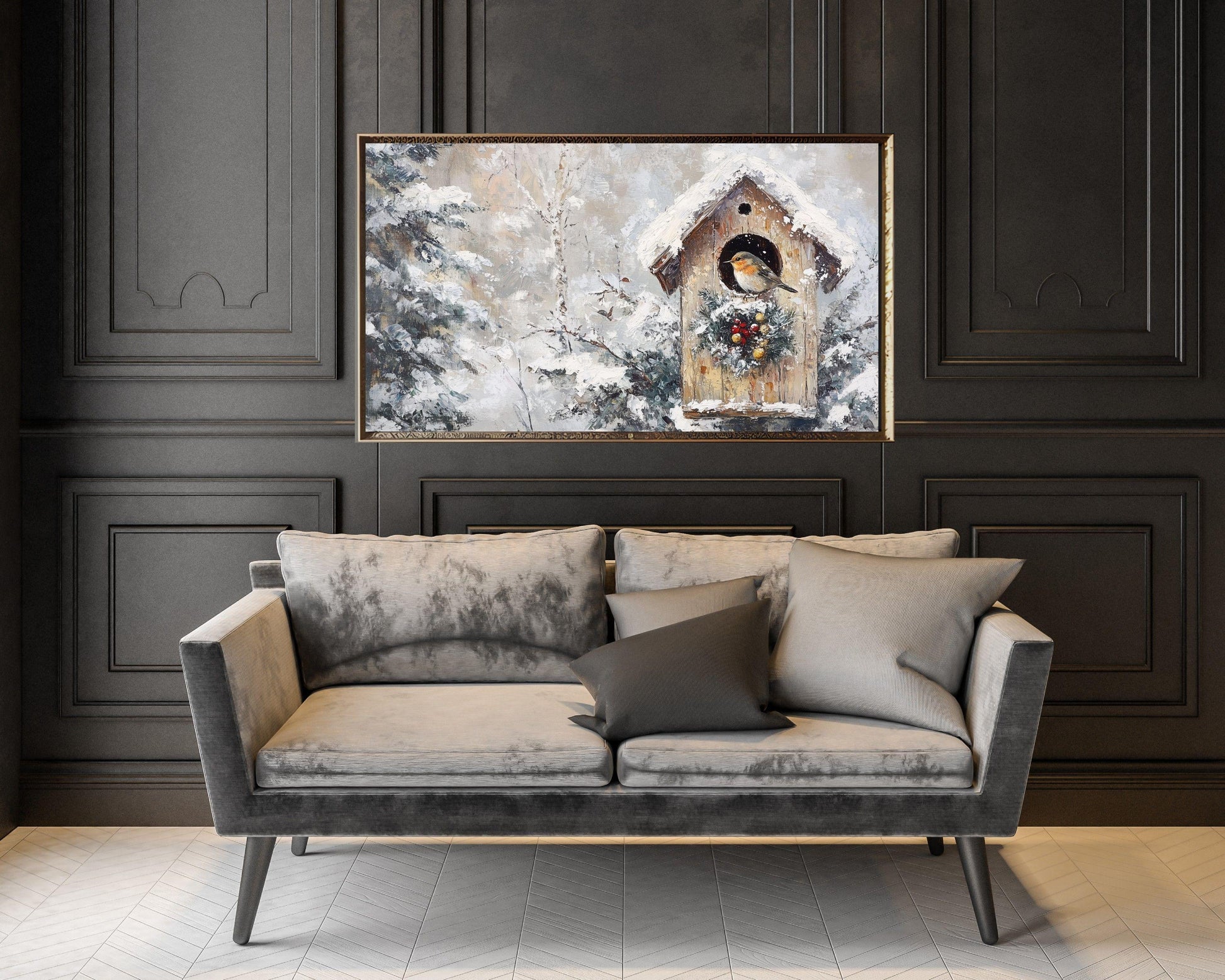 Christmas Birdhouse in Snow Frame TV Art