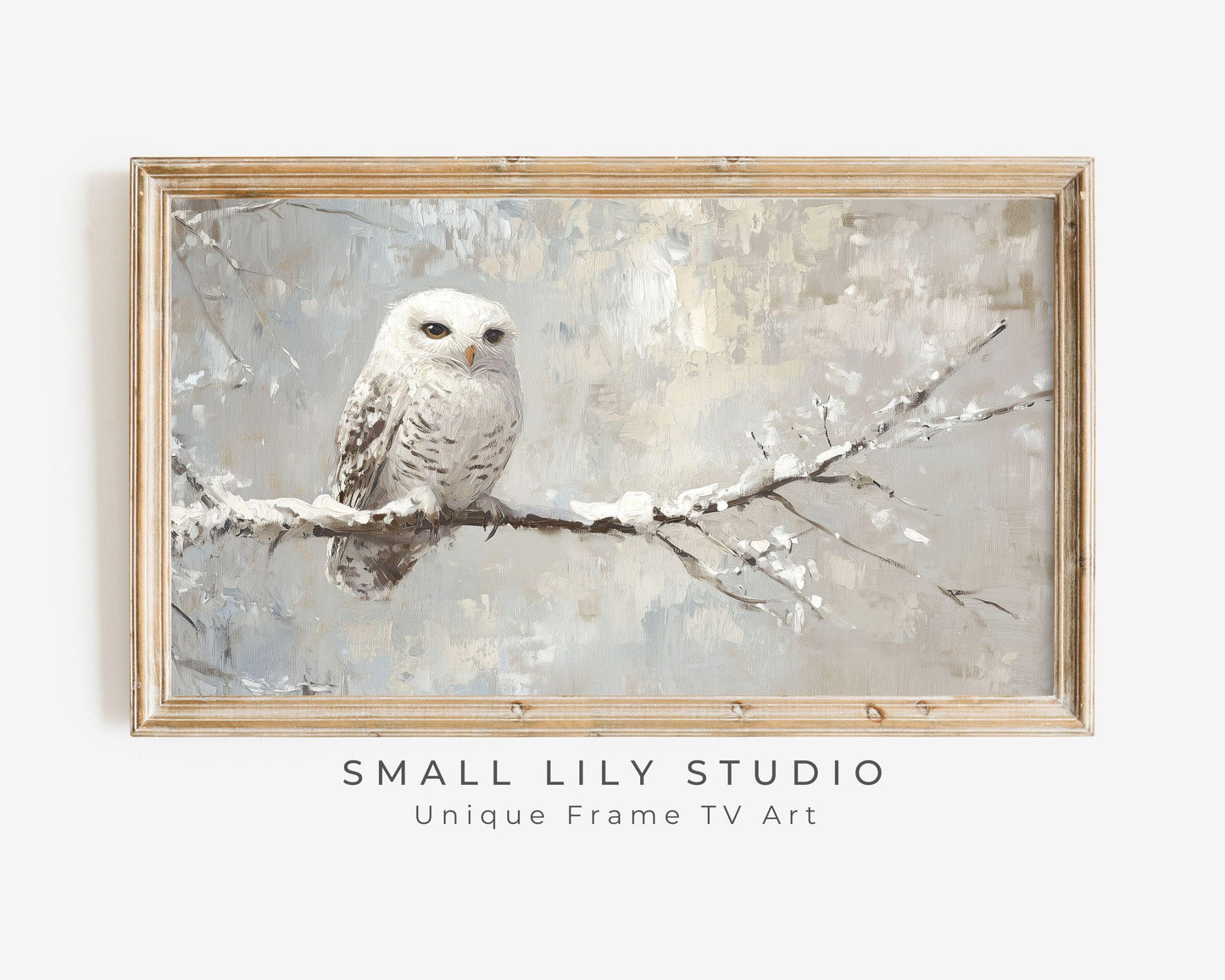 Cute White Owl in Winter Landscape Frame TV Art