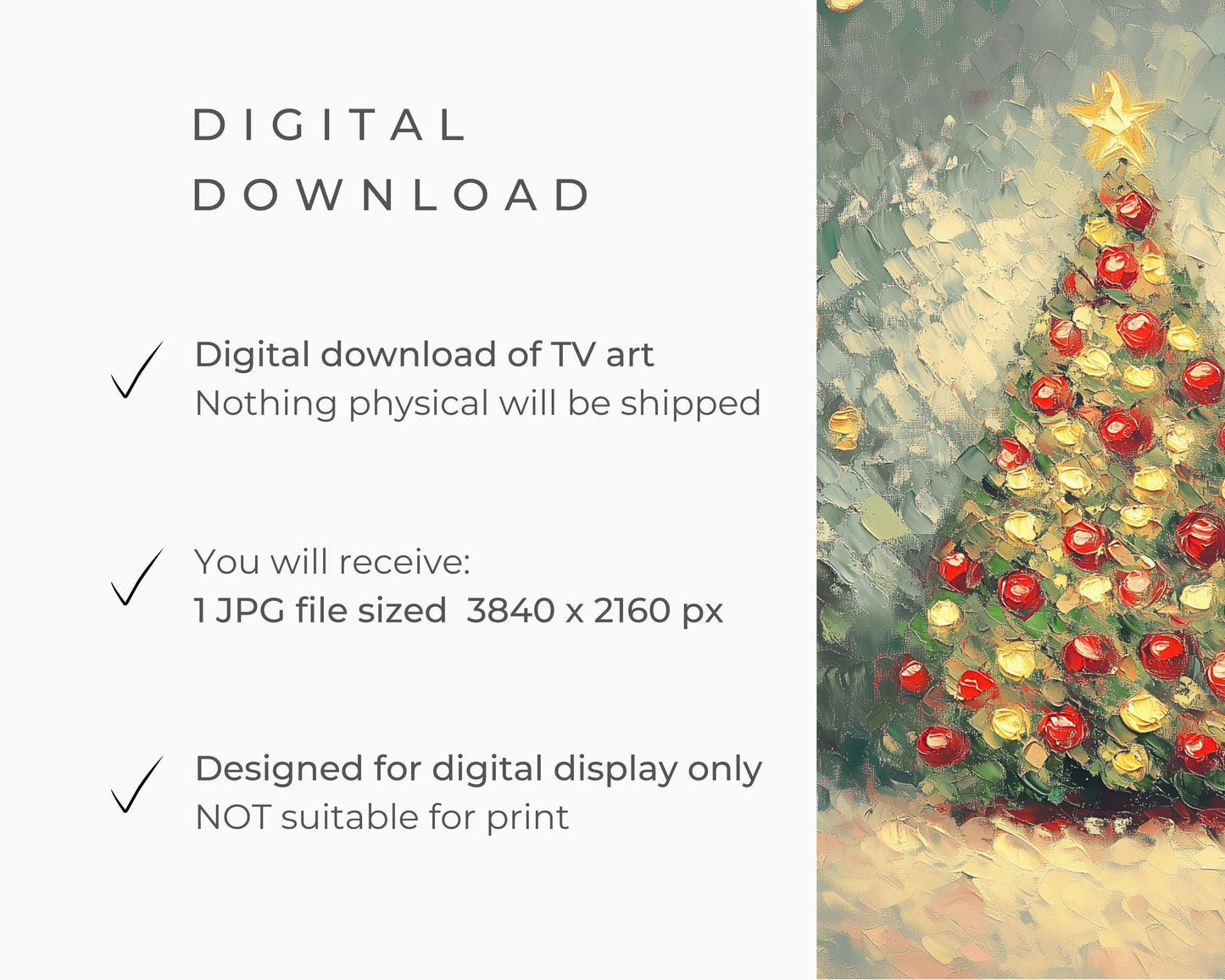 FRAME TV art Colorful Christmas Tree, Samsung Frame TV Christmas picture red green, Cute textured holiday painting tv screensaver | TV576