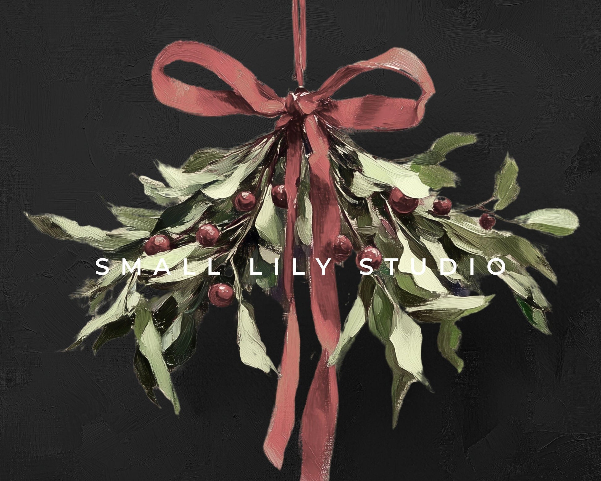 Christmas Mistletoe with Burgundy Bow Frame TV Art