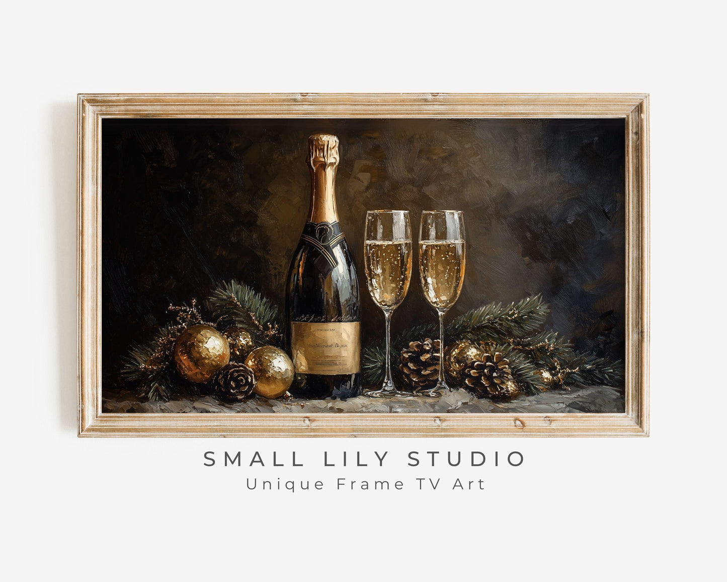 FRAME TV art New Years Champagne, NYE Celebration Samsung Frame tv art, Moody drinks vintage style painting gold black seasonal | TV581