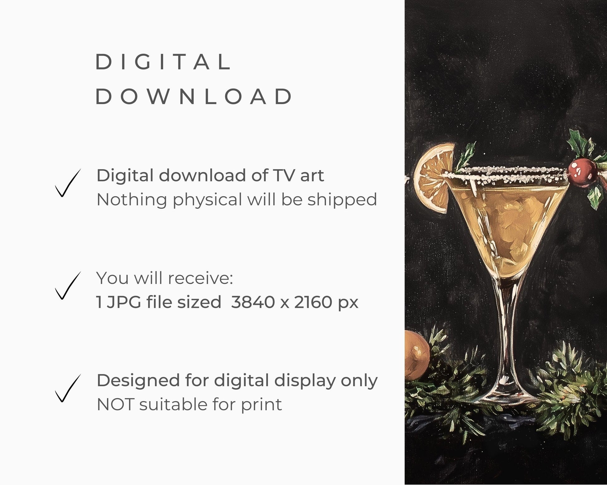 FRAME TV art New Years Colorful Cocktails, NYE party tv screensaver, Samsung Frame Tv art cute retro vintage style painting black | TV582