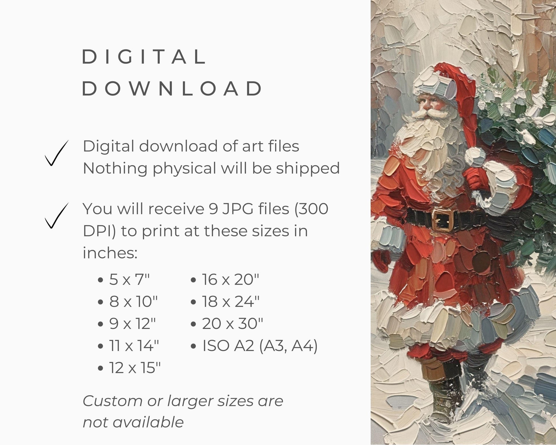 PRINTABLE Santa Print, Vintage Style Father Christmas Wall Art for kids, Cute Festive Santa painting textured red white vertical | P106