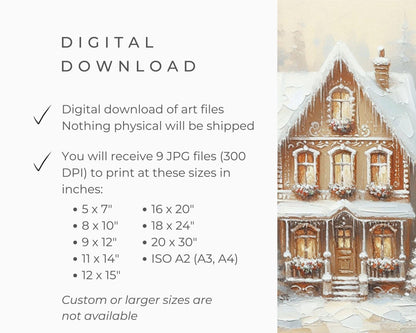 PRINTABLE Gingerbread Houses Print, Cute Christmas Wall Art for Kids Room, Neutral Festive Winter Painting Whimsical Picture Download | P108