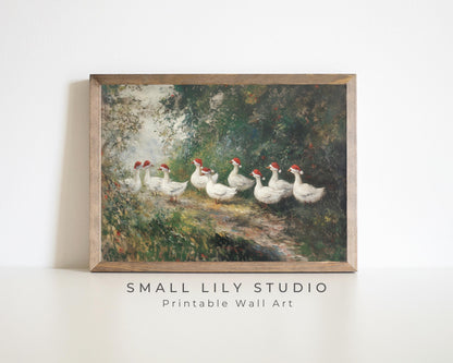 Geese in Santa Hats Printable Wall Art