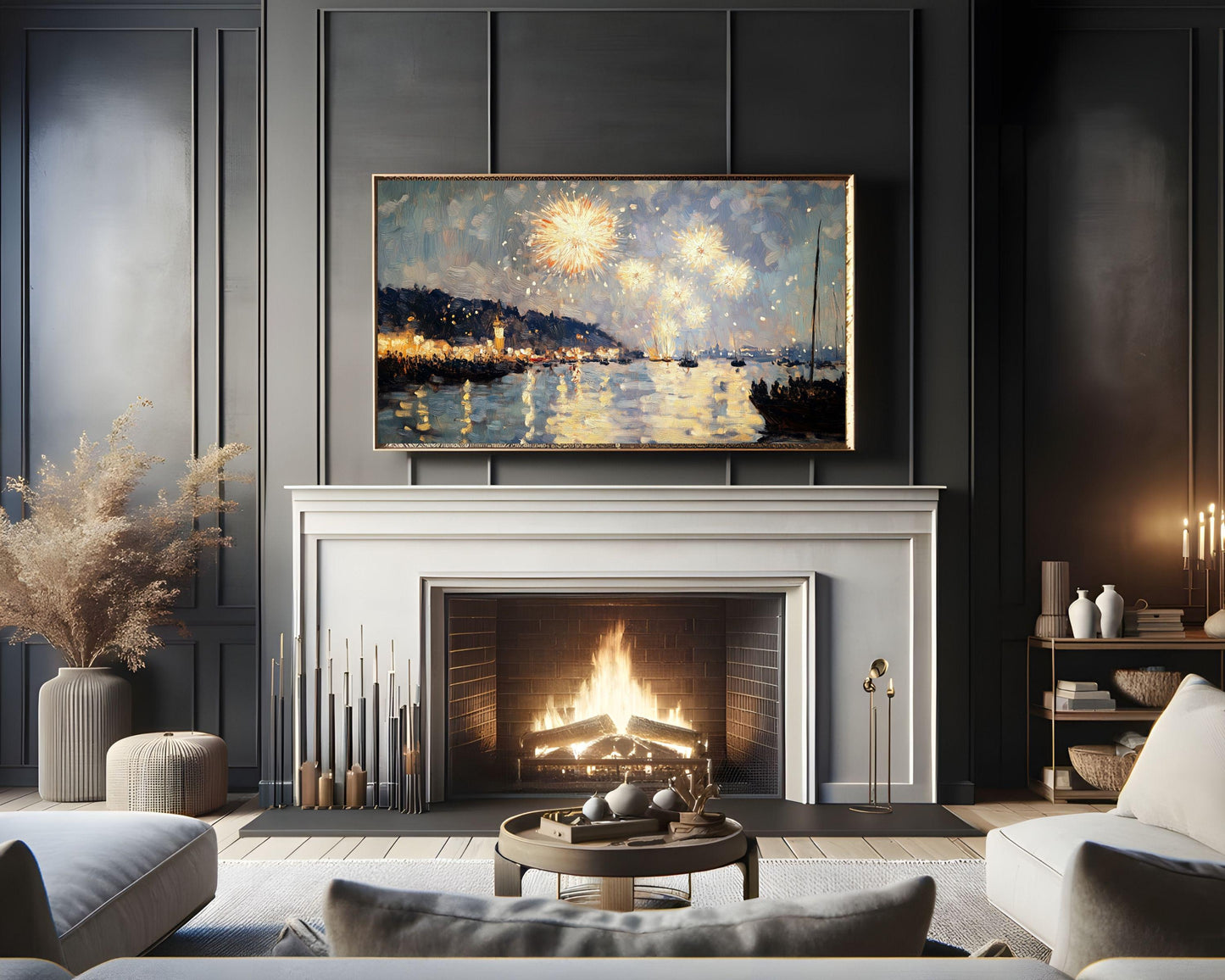 NYE Fireworks over Harbor Frame TV Art