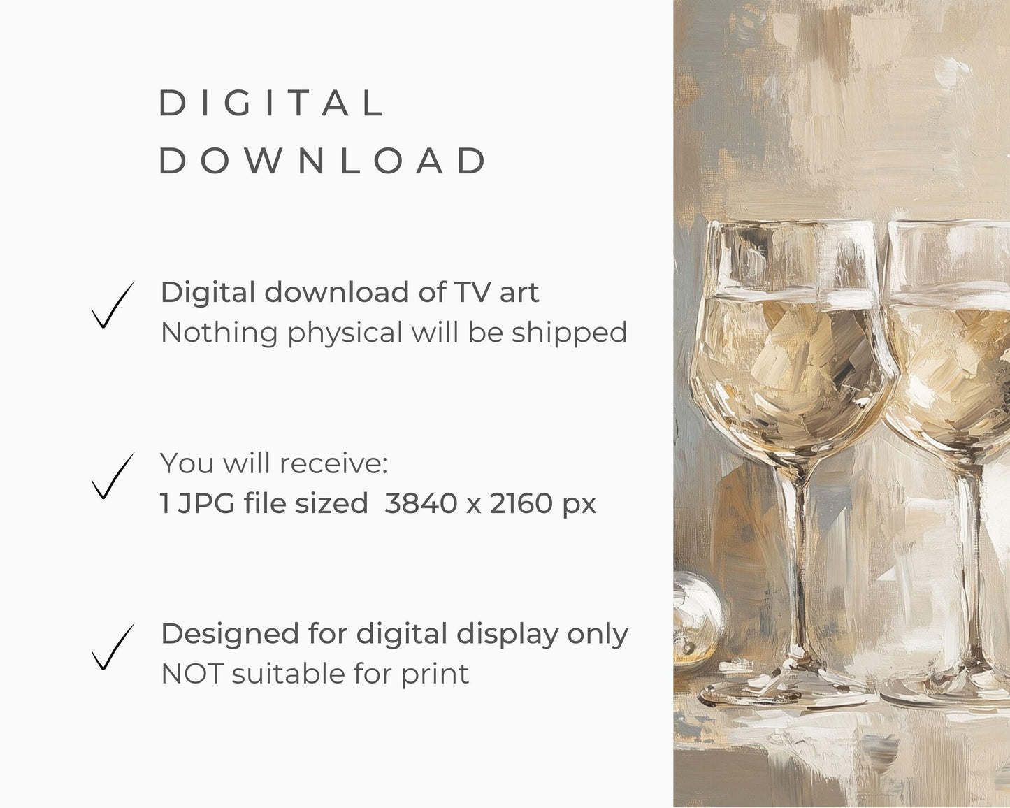 FRAME TV art NYE Champagne Glasses, New Years Eve Celebration Tv Screensaver, Samsung Frame Tv art new years drinks gold beige | TV570