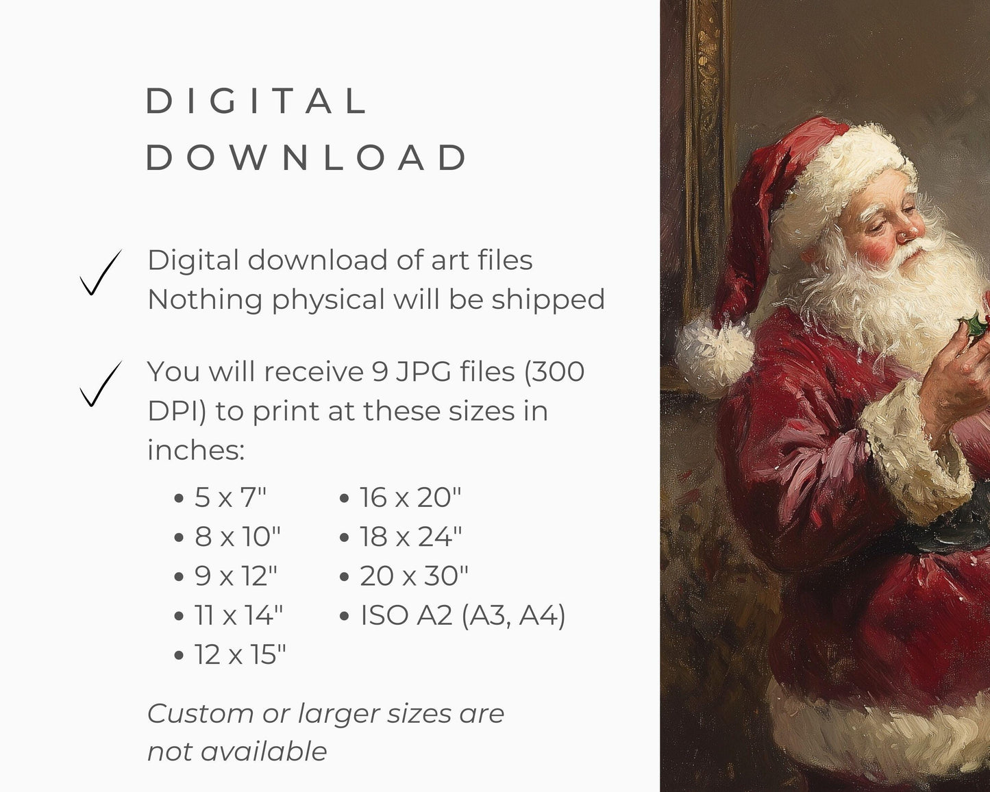 PRINTABLE Santa Decorating Christmas Tree Print, Moody Vintage Style Father Christmas Wall Art, Santa painting burgundy farmhouse | P114