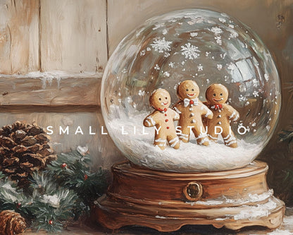 FRAME TV art Gingerbread Men in Snowglobe, Cute Christmas Frame tv art for kids, Samsung Frame tv art Whimsical Winter Xmas Picture | TV588