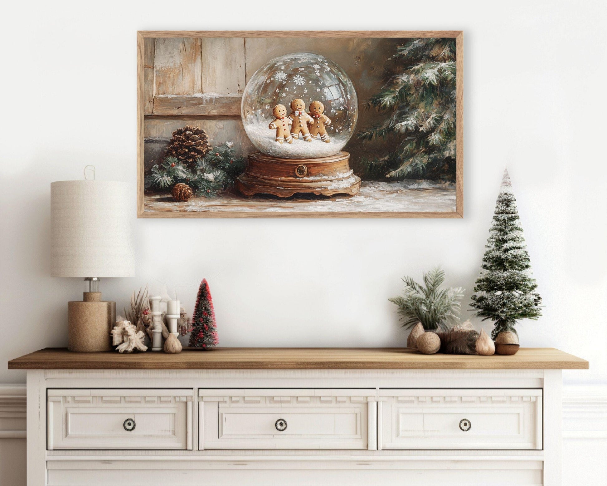 FRAME TV art Gingerbread Men in Snowglobe, Cute Christmas Frame tv art for kids, Samsung Frame tv art Whimsical Winter Xmas Picture | TV588