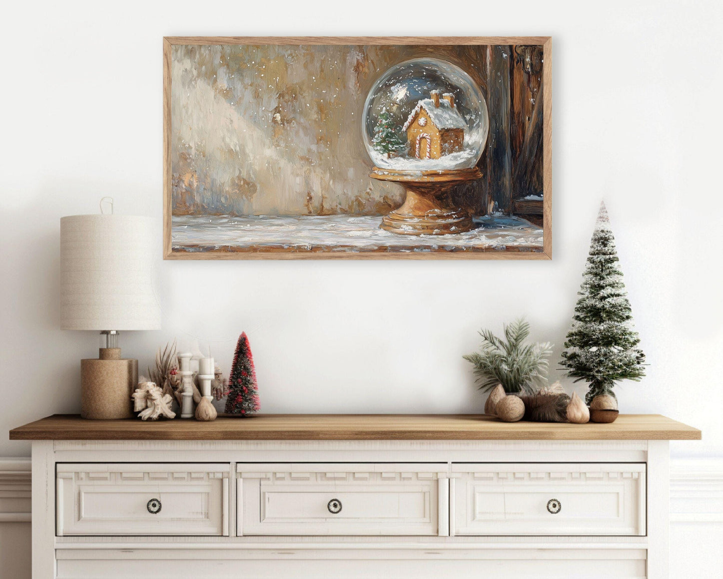 Gingerbread House in Snow Globe Frame TV Art