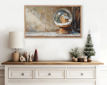 Gingerbread House in Snow Globe Frame TV Art