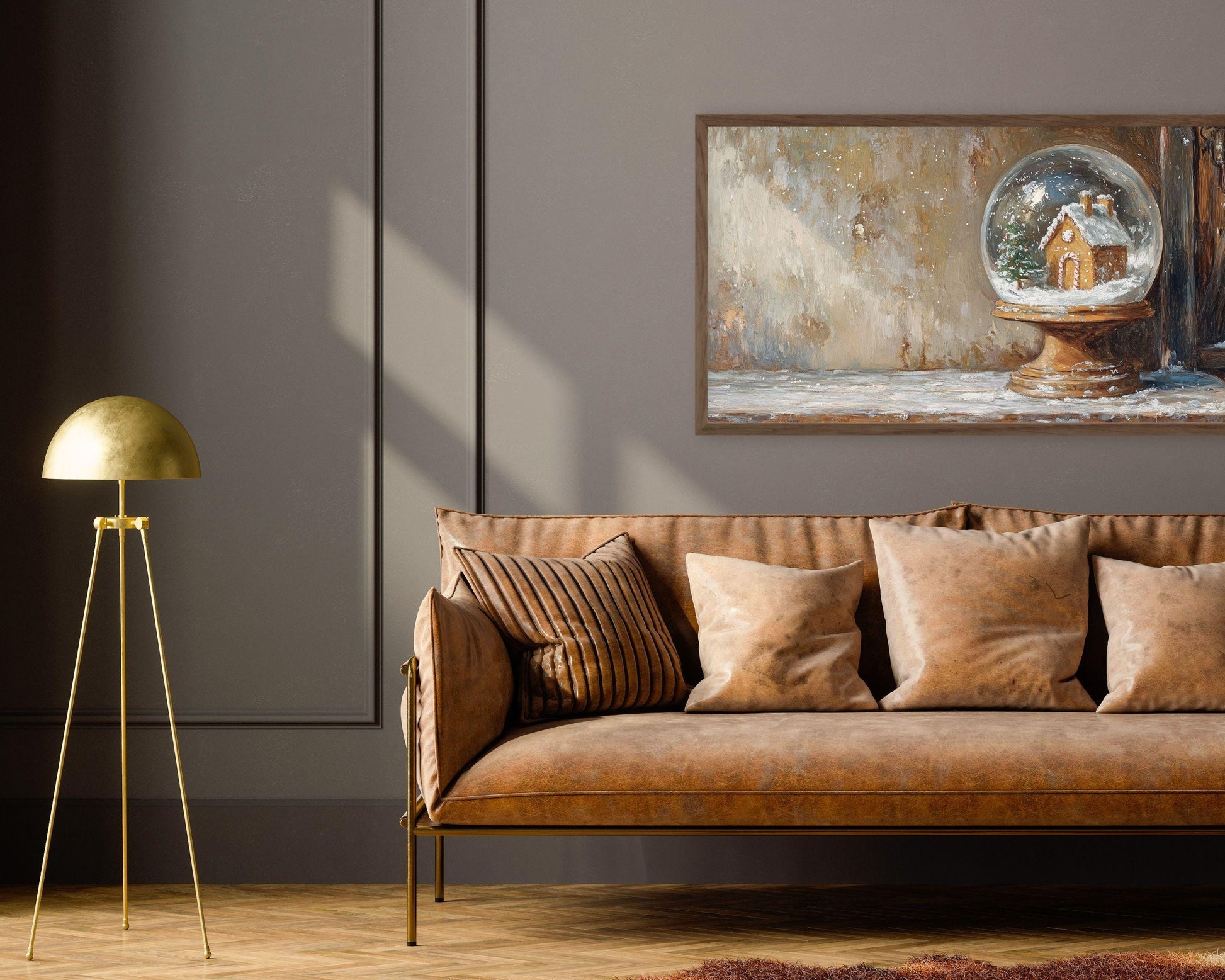 Gingerbread House in Snow Globe Frame TV Art