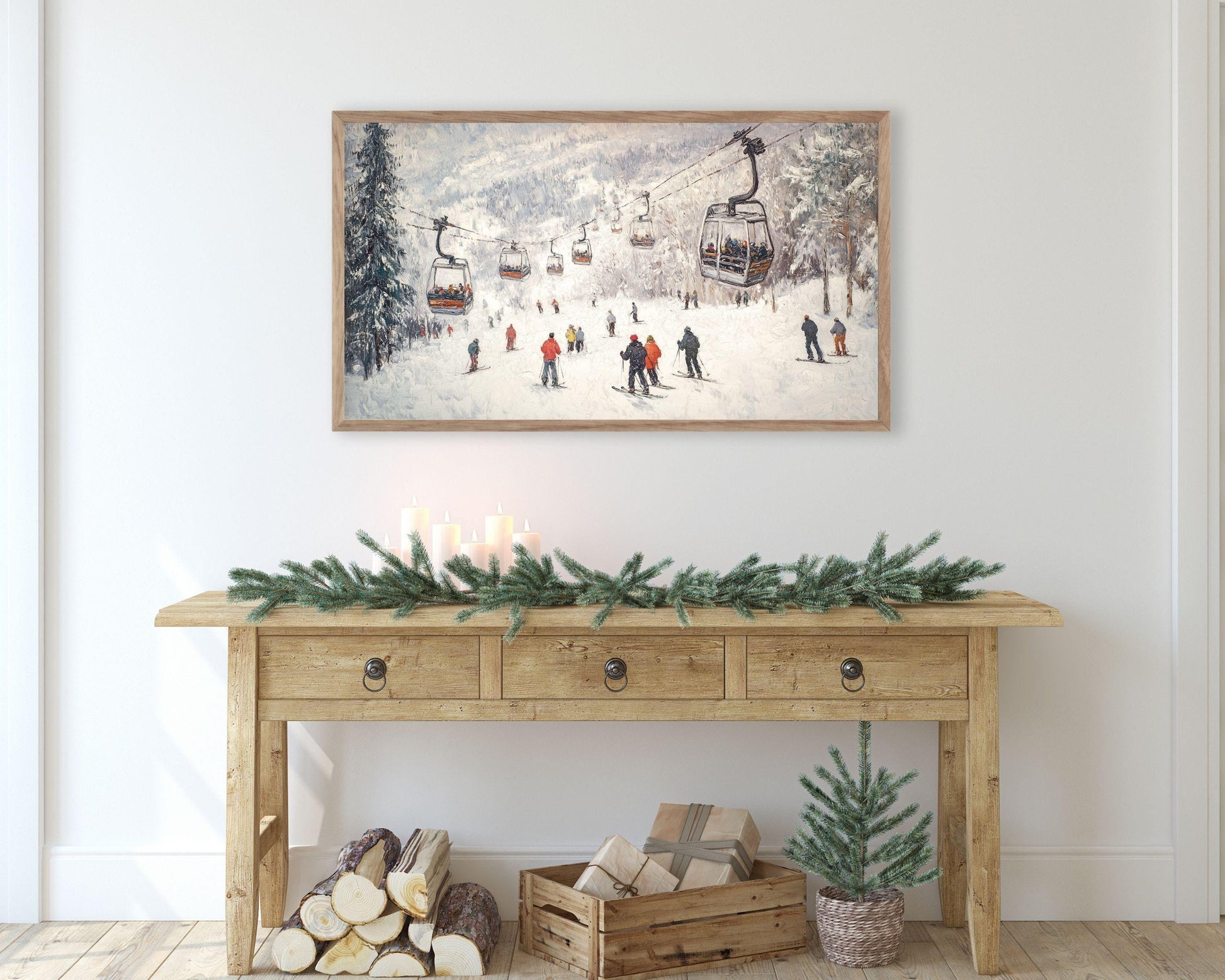 Gondolas and Skiers Frame TV Art