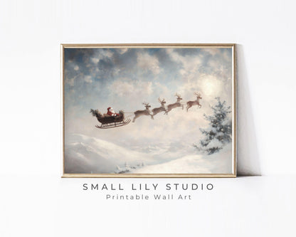 Flying Santa and Reindeer Printable Wall Art