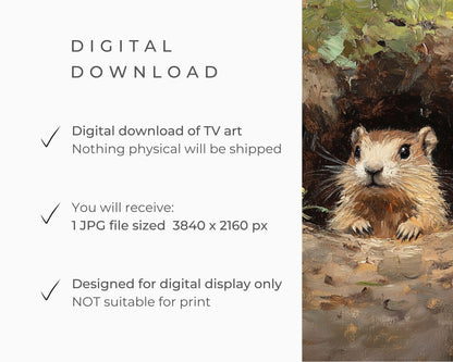 FRAME TV art Groundhog Day, Samsung Frame tv art Winter to Spring, Cute animal tv picture vintage painting style TV screensaver | TV591