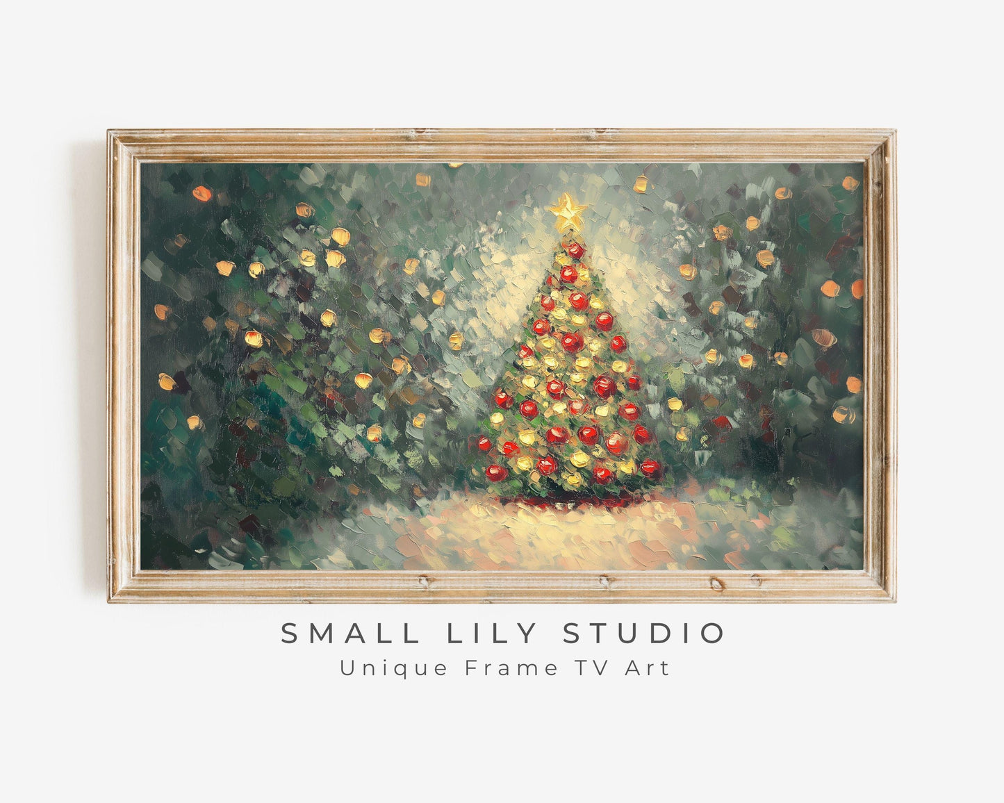 FRAME TV art Colorful Christmas Tree, Samsung Frame TV Christmas picture red green, Cute textured holiday painting tv screensaver | TV576