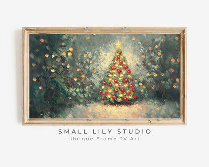 FRAME TV art Colorful Christmas Tree, Samsung Frame TV Christmas picture red green, Cute textured holiday painting tv screensaver | TV576