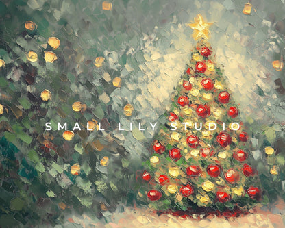 FRAME TV art Colorful Christmas Tree, Samsung Frame TV Christmas picture red green, Cute textured holiday painting tv screensaver | TV576