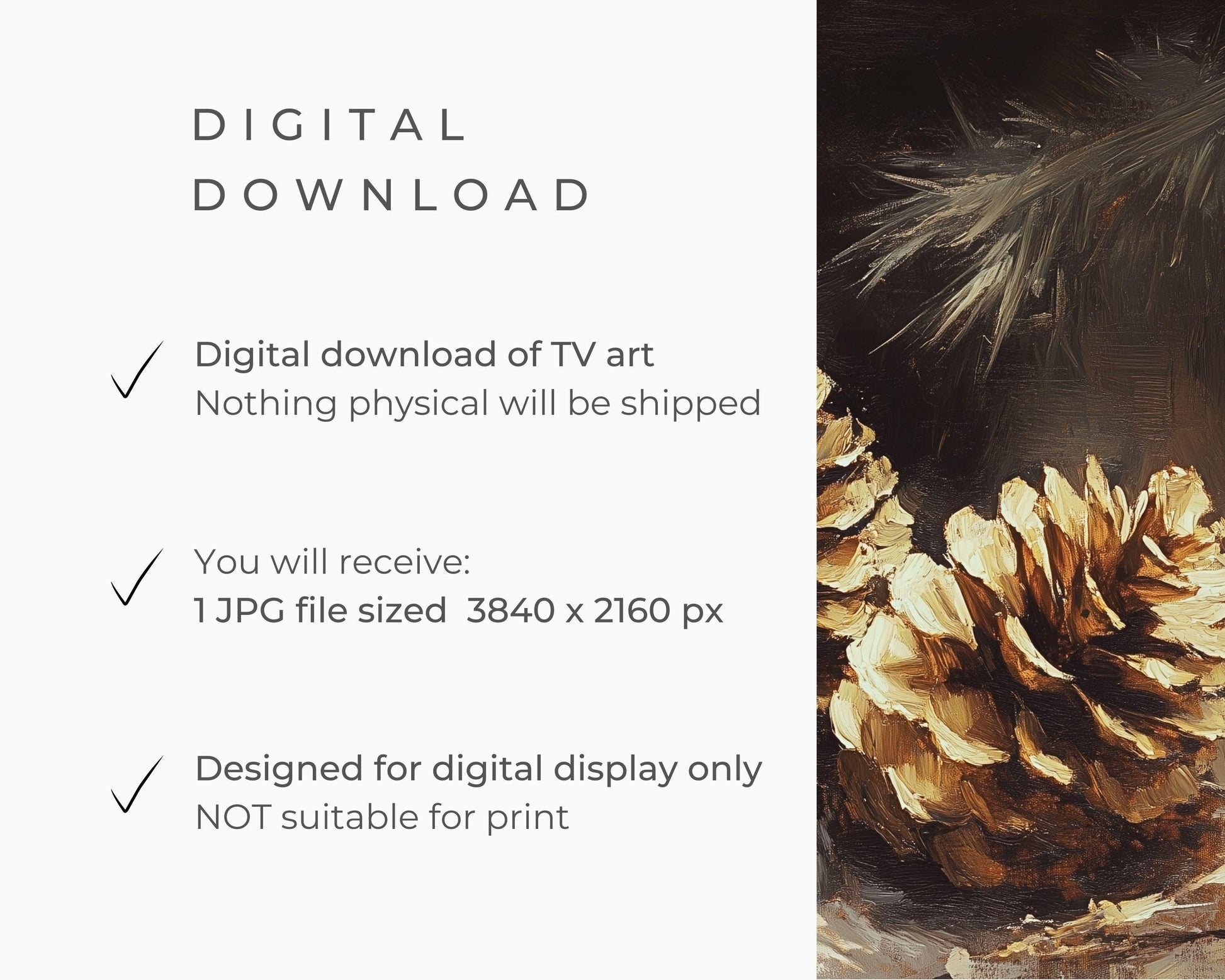 FRAME TV art Minimalist Pinecones, Winter Samsung Frame TV art, Farmhouse Botanical vintage style painting neutral moody brown | TV574