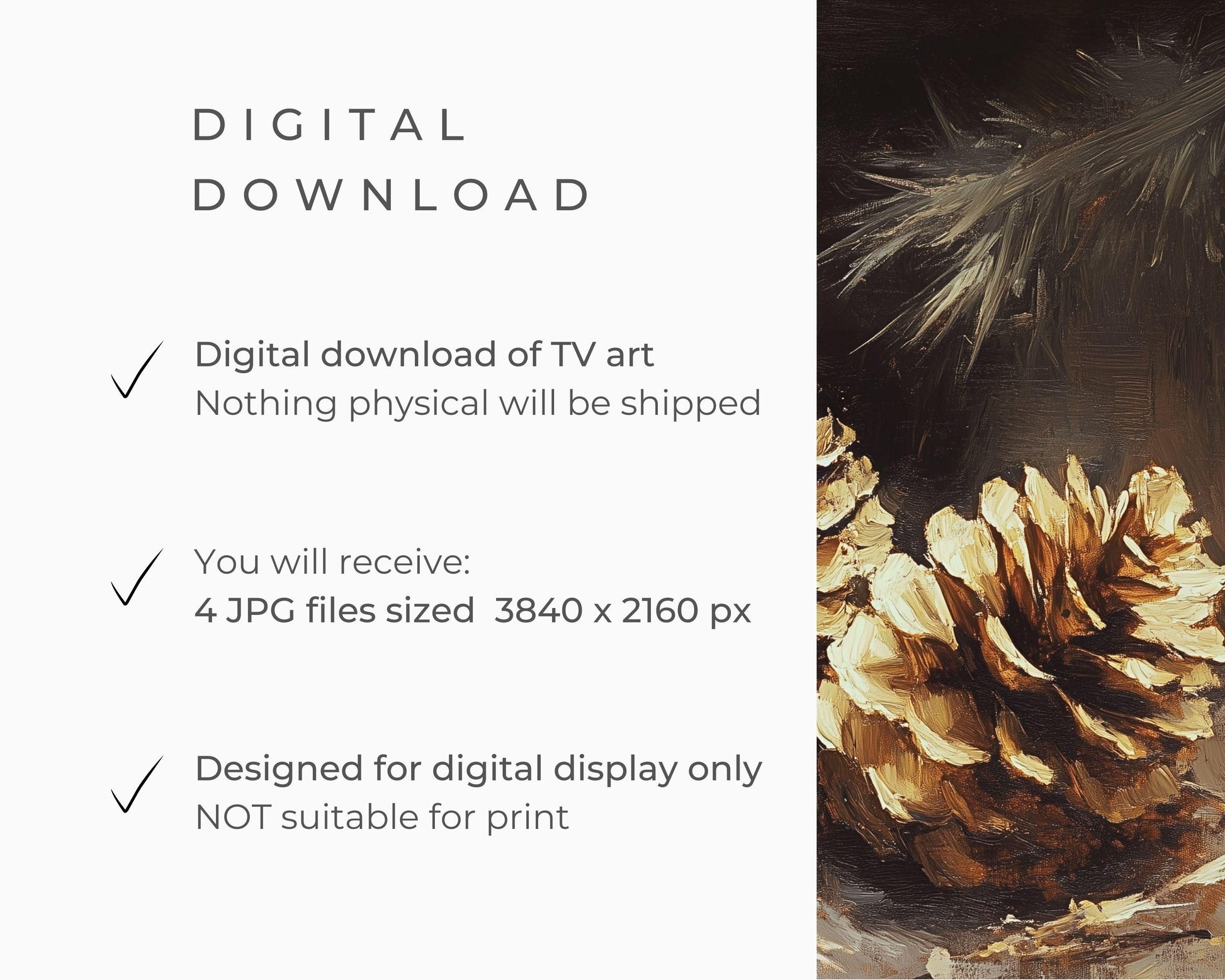 FRAME TV art Winter Botanical BUNDLE, Samsung Frame Tv art Mistletoe Pinecones, Neutral farmhouse Christmas tv pictures brown white | TV583