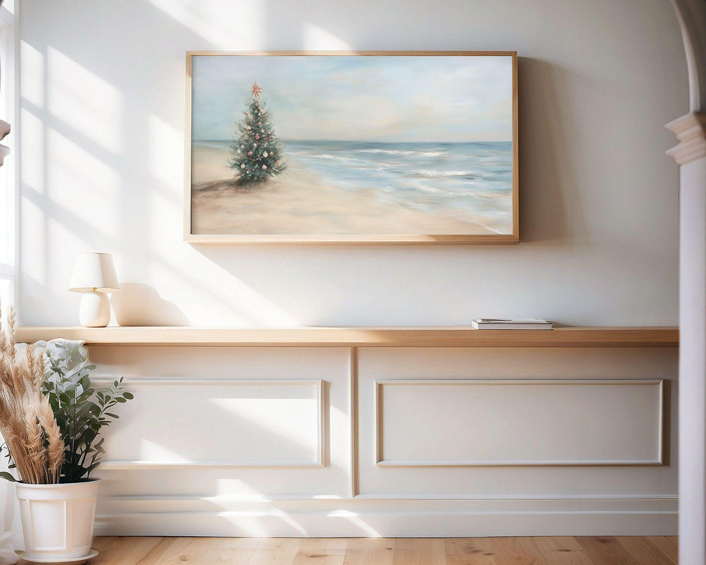 FRAME TV art Coastal Christmas BUNDLE, Samsung Frame Tv art Beach Holiday Christmas Tree, Seagulls in Santa Hats Tv art screensaver | TV584