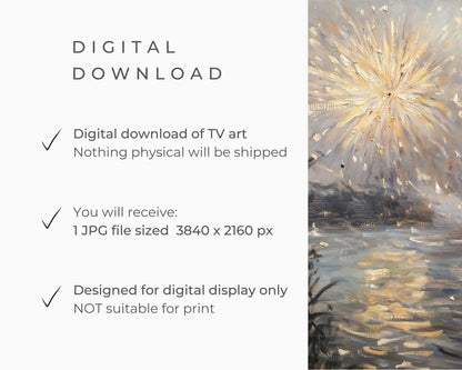 FRAME TV art Fireworks Vintage Style Painting, New Years Eve Celebration tv picture, Samsung Frame tv art NYE screensaver wallpaper | TV578