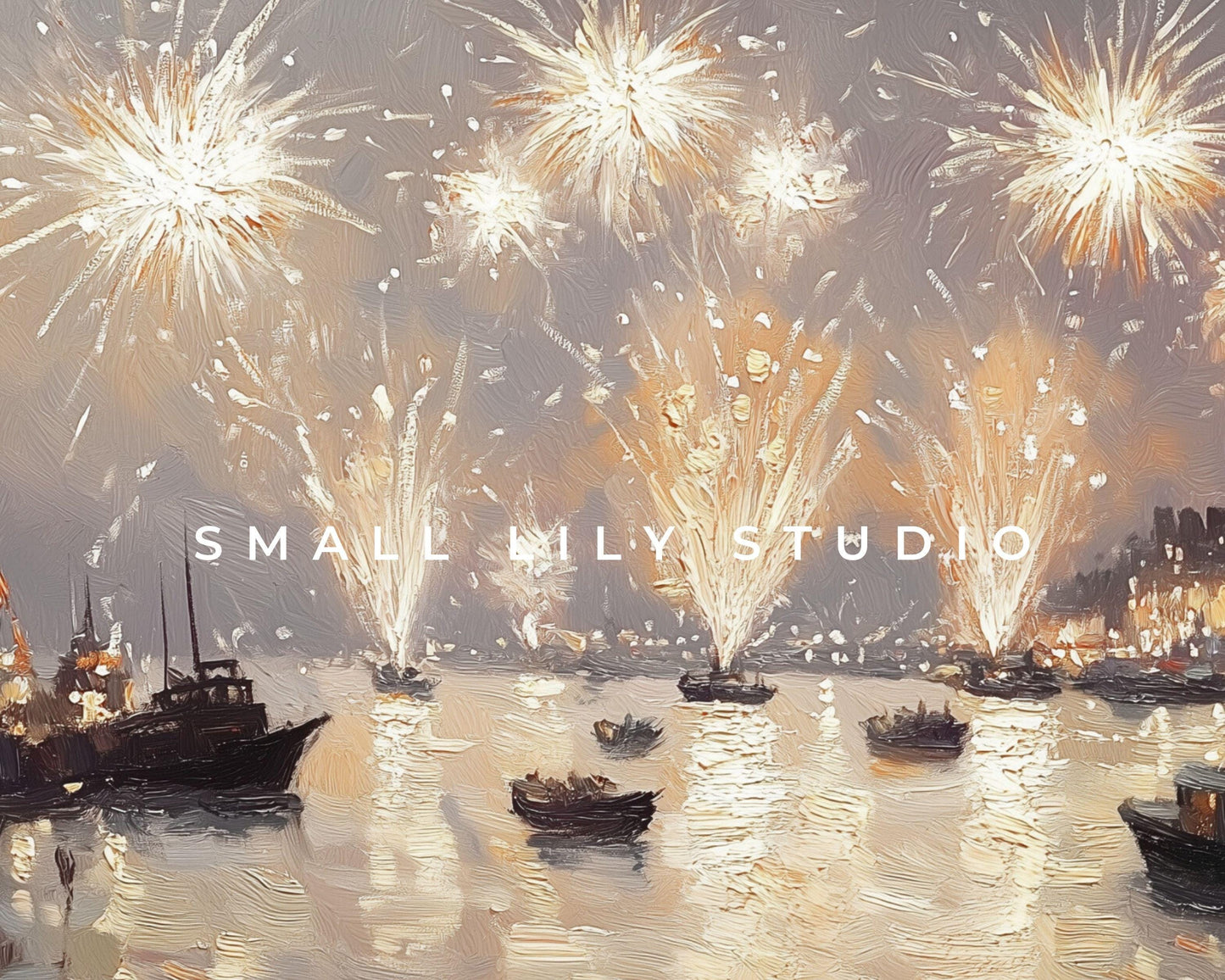 NYE Fireworks over Water Frame TV Art