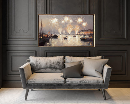 NYE Fireworks over Water Frame TV Art