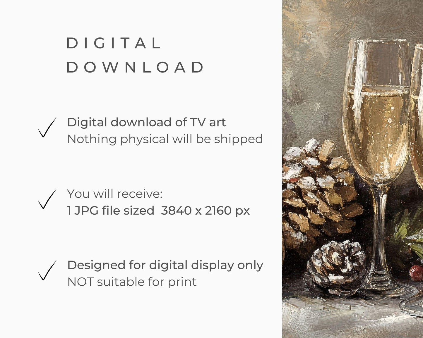 FRAME TV art New Years Champagne Glasses, NYE Celebration Tv Screensaver, Samsung Frame Tv art drinks gold brown green vintage style | TV580