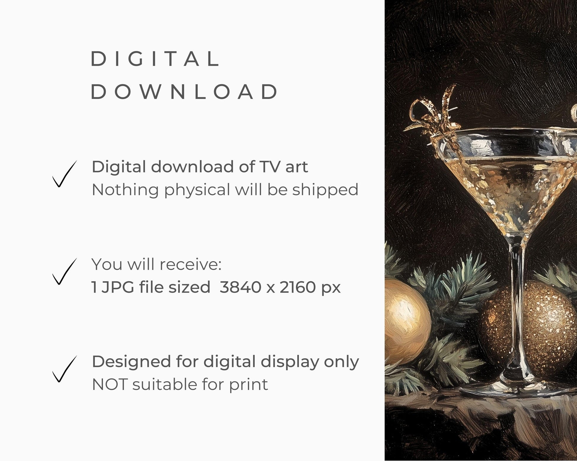 FRAME TV art New Years Cocktail Glasses, NYE Celebration Tv Screensaver, Samsung Frame Tv art art deco gold black vintage style | TV579